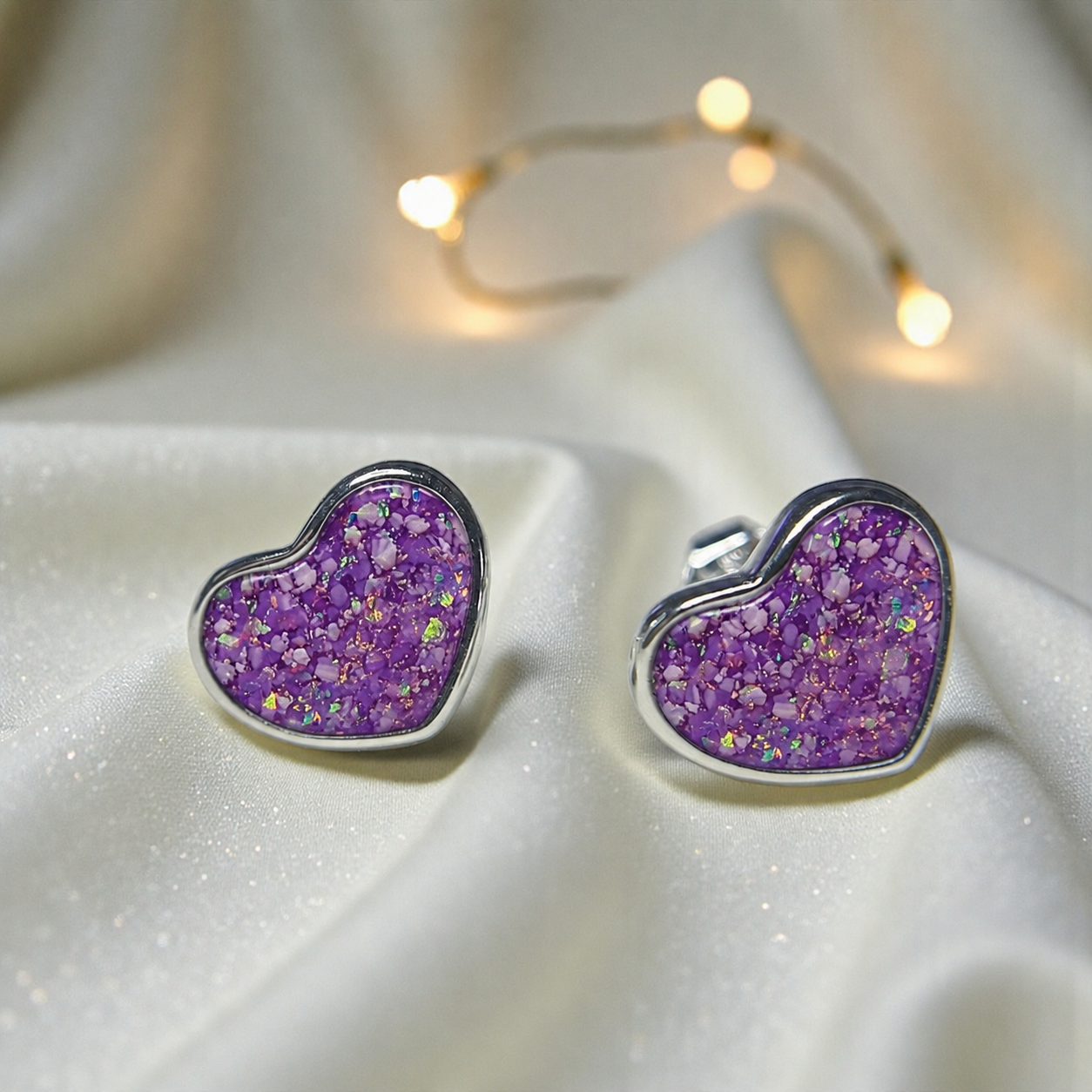 Keepsake Memorial Sterling Silver Heart Ashes Earrings Luna Grace in Rose Pink - Handcrafted in the UK