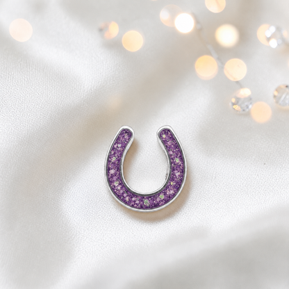 Maverick horseshoe ashes charm, in rose pink, handcrafted in Lancashire UK - by Keepsake Memorial Jewellery 