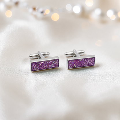 Rose pink Pillar sterling silver memorial ashes cufflinks, handcrafted in Lancashire UK