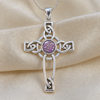 Rose pink Keepsake Memorial Silver Celtic Cross Ashes Pendant in sterling silver 925, 35mm x 22mm