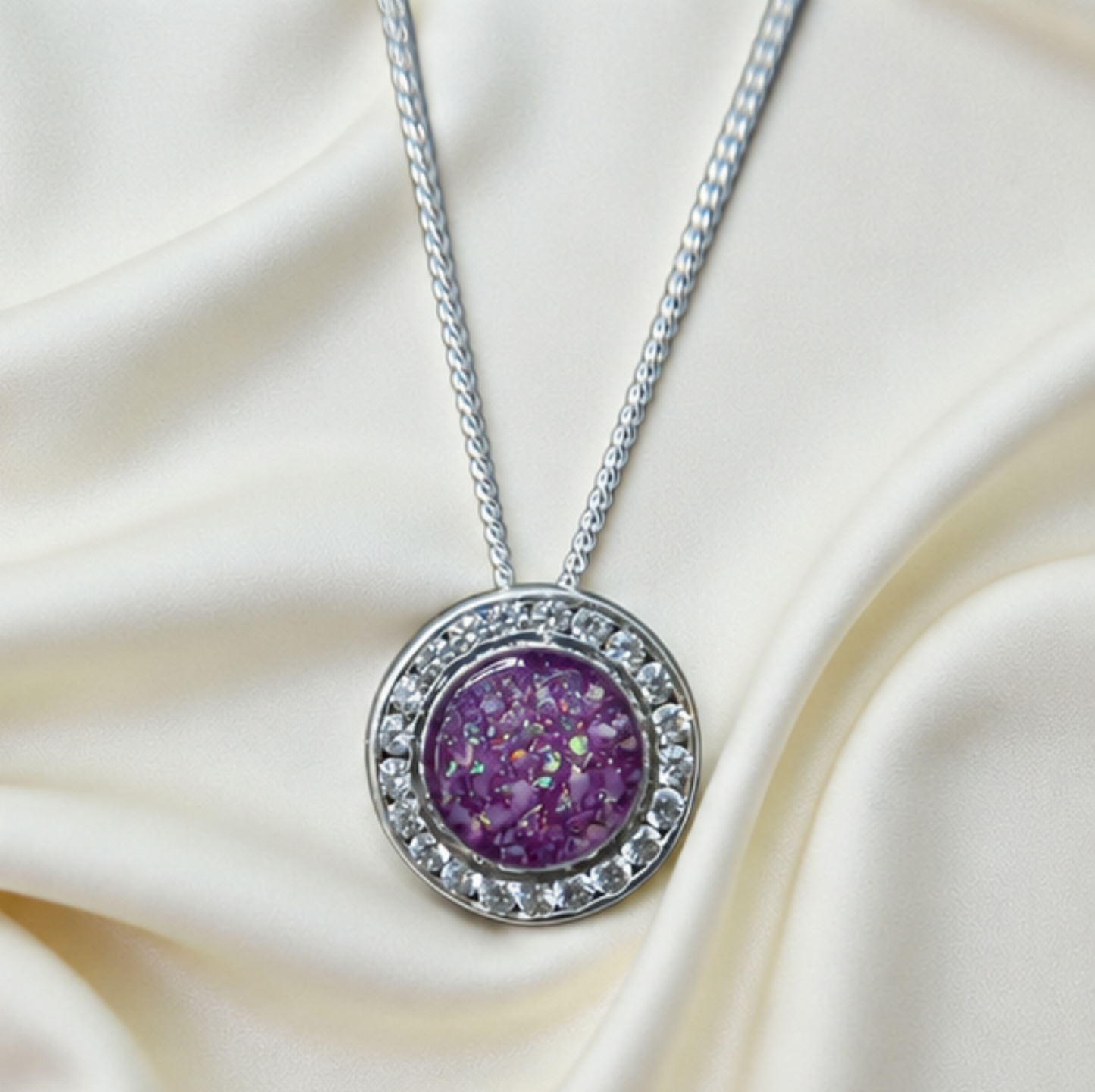 Keepsake Memorial  Silver Ladies Sparkling Round Ashes Pendant - Alderan