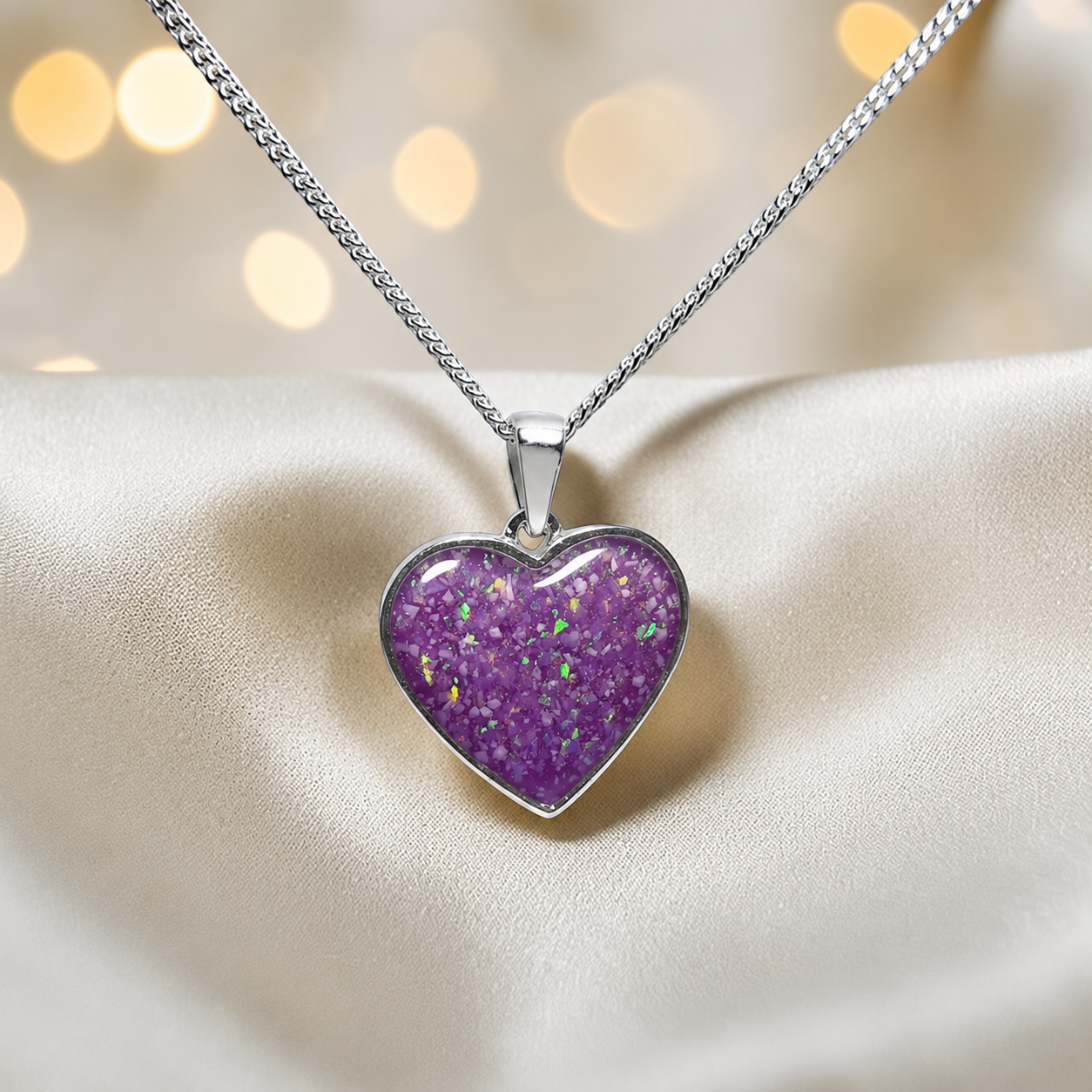 Silver Betel heart ashes memorial pendant in Rose Pink, handcrafted in Lancashire UK