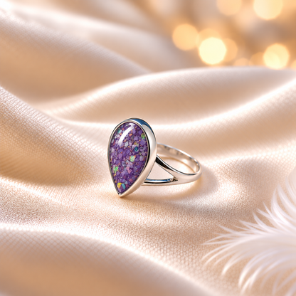 keepsake memorial silver teardrop ashes ring  Elizabeth, handcrafted in Lancashire