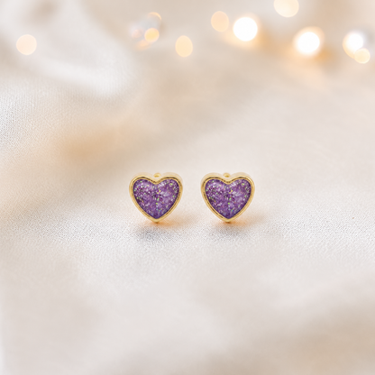 Rose Pink Eve 9ct gold heart earrings, handcrafted in Lancashire, UK – by Keepsake Memorial Jewellery