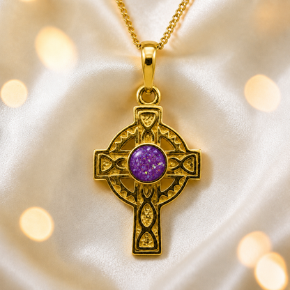 Rose Pink Gael Cross 9ct gold pendant, handcrafted in Lancashire UK – by Keepsake Memorial Jewellery
