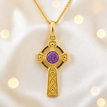 Rose Pink Claddagh Cross 9ct gold pendant, handcrafted in Lancashire UK – by Keepsake Memorial Jewellery