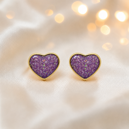 Rose Pink Helene 9ct gold heart earrings, handcrafted in Lancashire, UK – by Keepsake Memorial Jewellery