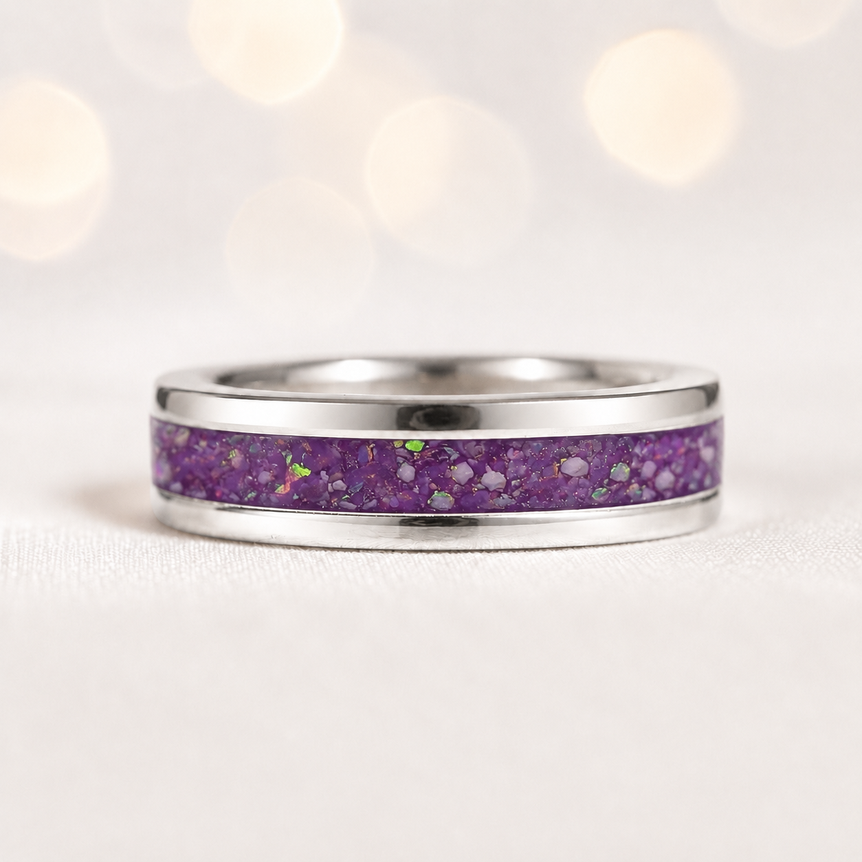 Rose pink Horizon unisex sterling silver channel memorial band ring, 5.5mm wide, handcrafted in Lancashire UK by Keepsake Memorial Jewellery