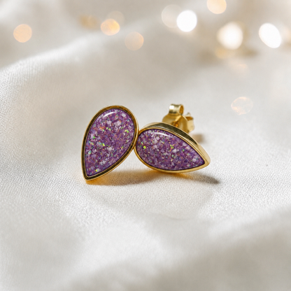 Rose Pink Luma 9ct gold peardrop earrings, handcrafted in Lancashire, UK – by Keepsake Memorial Jewellery