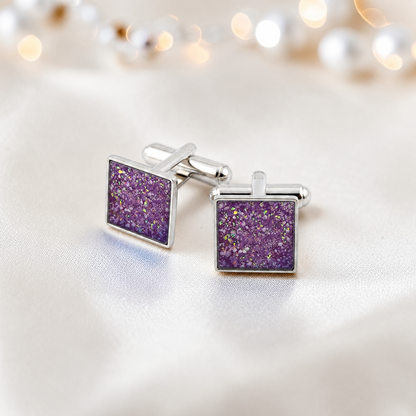 Rose pink Nexus sterling silver square memorial ashes cufflinks, handcrafted in Lancashire UK