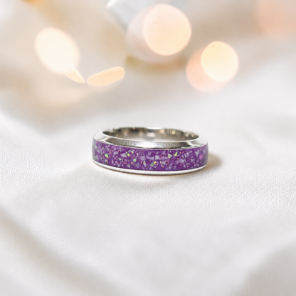 Rose Pink Obsidian men's sterling silver wide channel memorial band ring, 6mm wide, handcrafted in Lancashire UK by Keepsake Memorial Jewellery