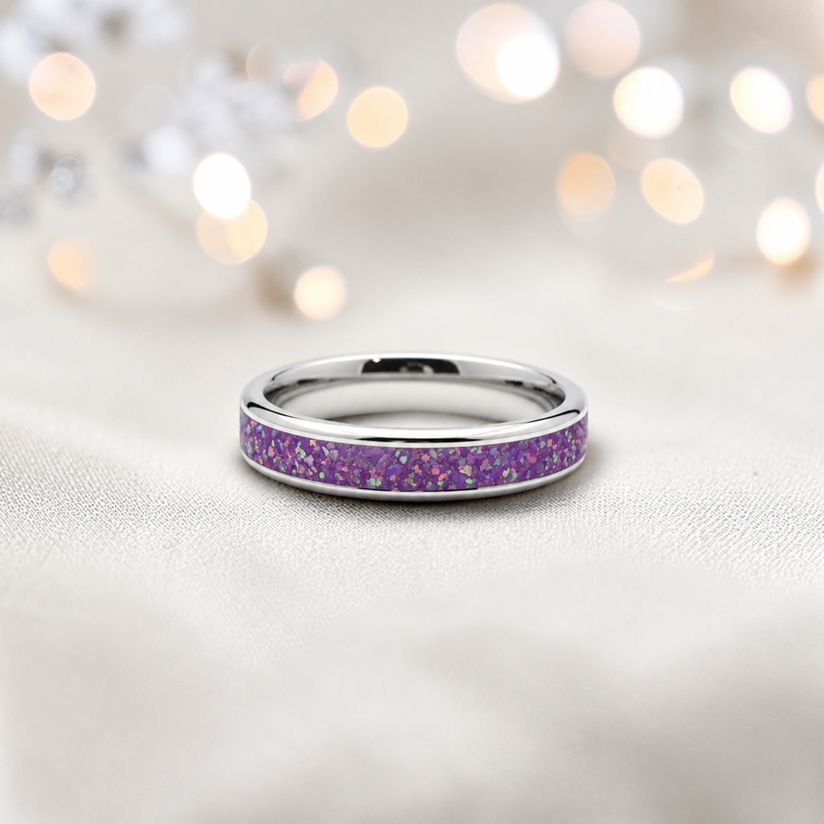 Rose Pink Ridge unisex stainless steel channel memorial ring, handcrafted in Lancashire UK by Keepsake Memorial Jewellery
