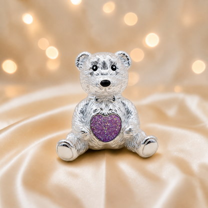 Stainless steel ted memorial bear,  in rose pink, handcrafted in Lancashire UK - by Keepsake Memorial Jewellery