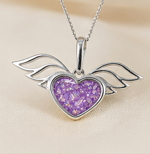 Keepsake Memorial Silver Ladies Winged Heart Ashes Pendant - Sirius