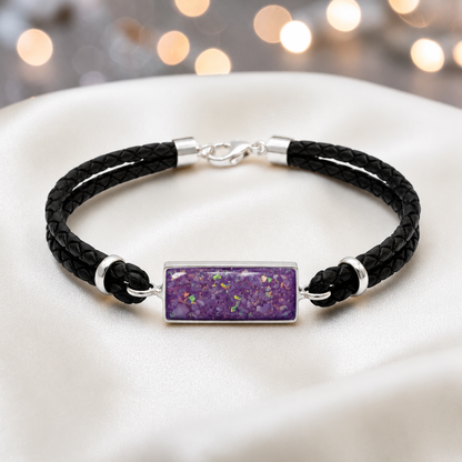 Rose pink Zenith men's sterling silver and leather memorial bracelet , handcrafted in Lancashire UK by Keepsake Memorial Jewellery