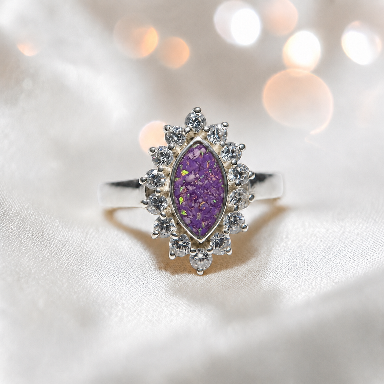 Keepsake Memorial Silver Princess Ashes Ring in Rose Pink - Handcrafted in the UK