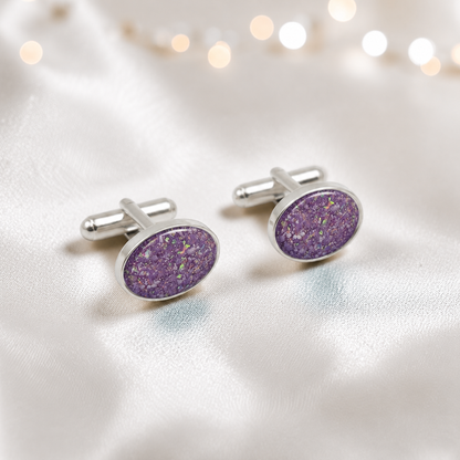 Rose pink Pulse sterling silver oval memorial ashes cufflinks, handcrafted in Lancashire UK