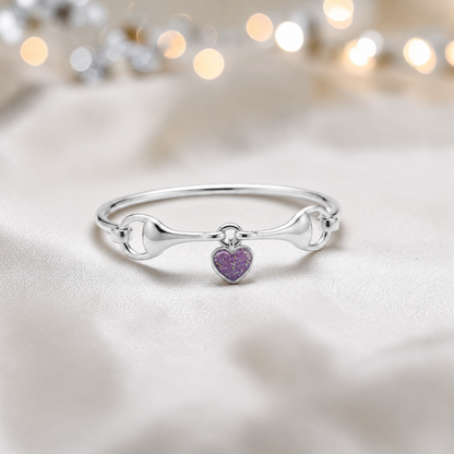 Silver Rocket snaffle bit ashes bangle in rose pink,  handcrafted in Lancashire UK - by Keepsake Memorial Jewellery