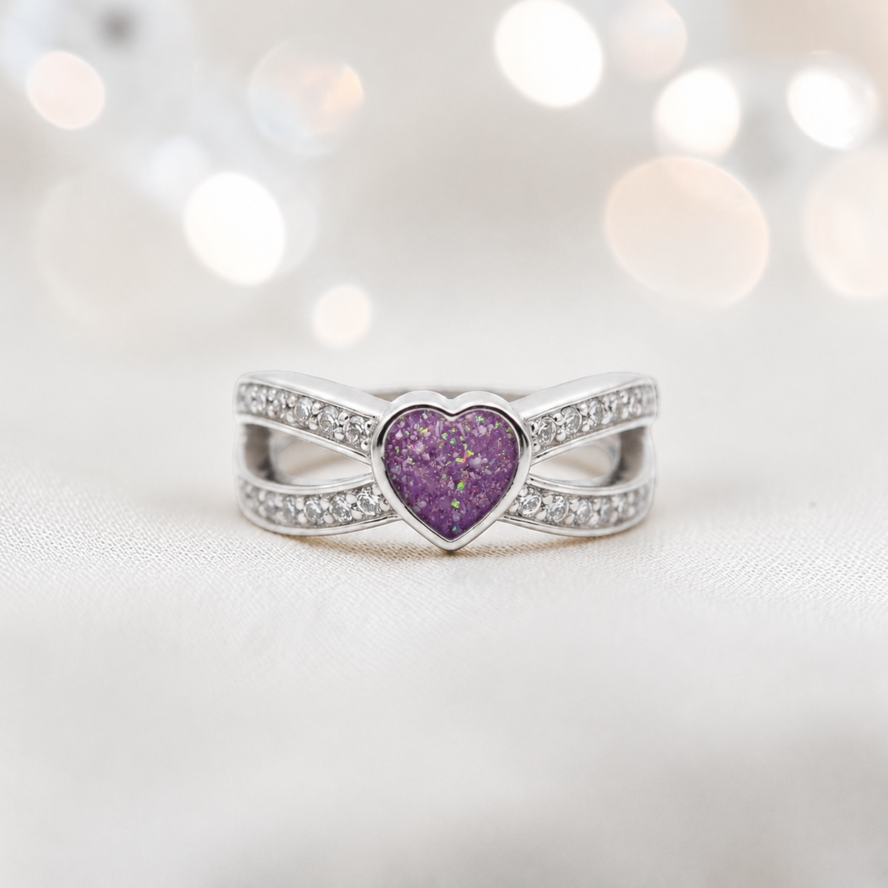 Keepsake Memorial Silver Stella Ashes Ring in rose pink - Handcrafted in the UK