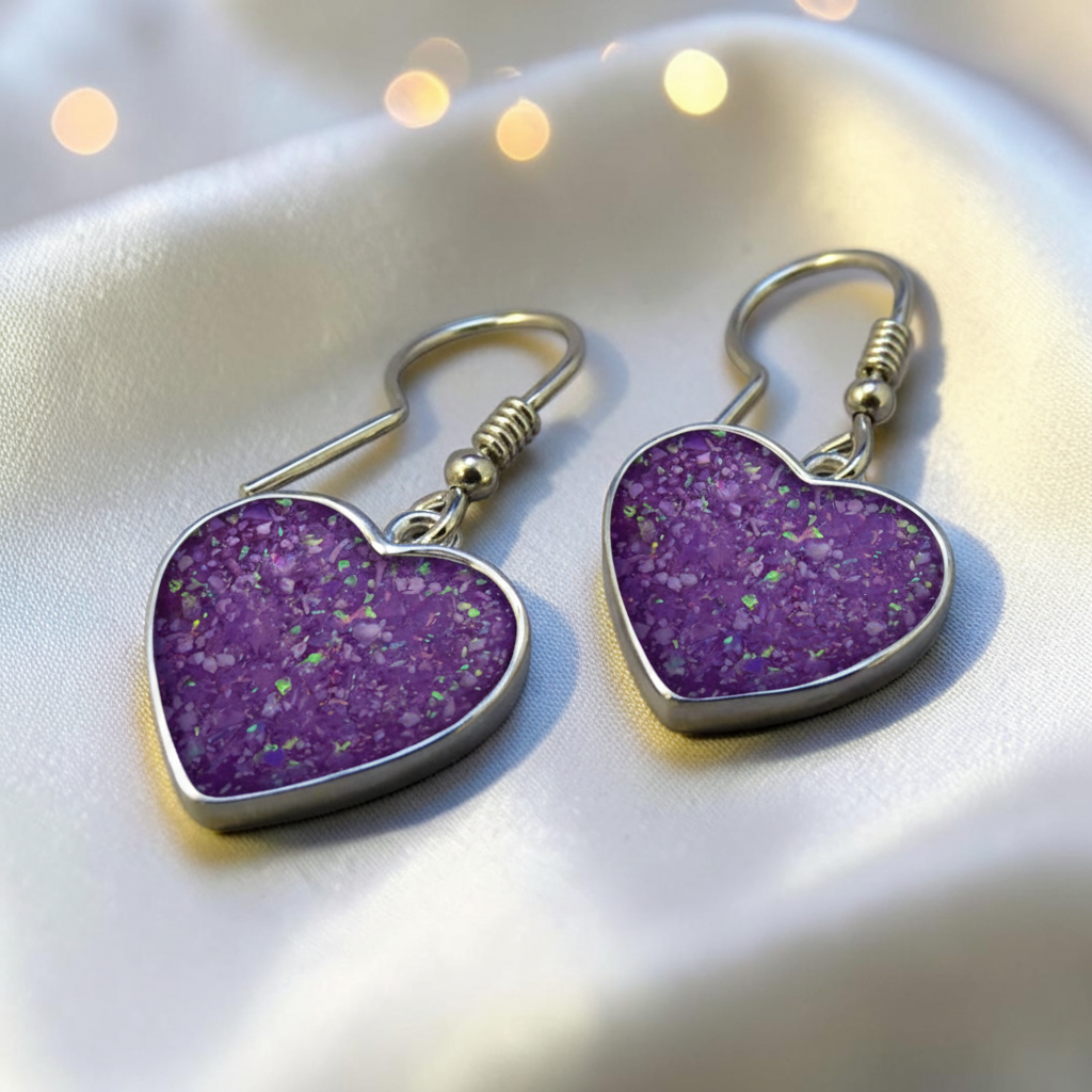Keepsake Memorial Silver Ladies Heart Ashes Earrings - Whispers Of Love