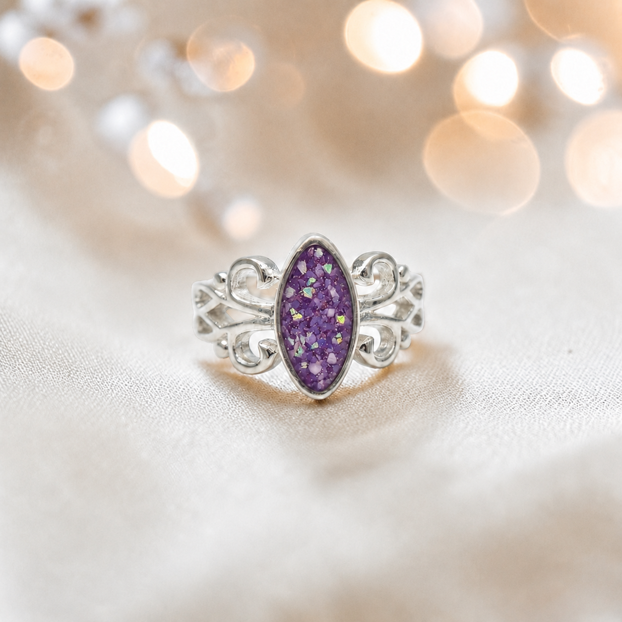 Keepsake Memorial Silver Willow Ashes Ring in Rose Pink - Handcrafted in the UK