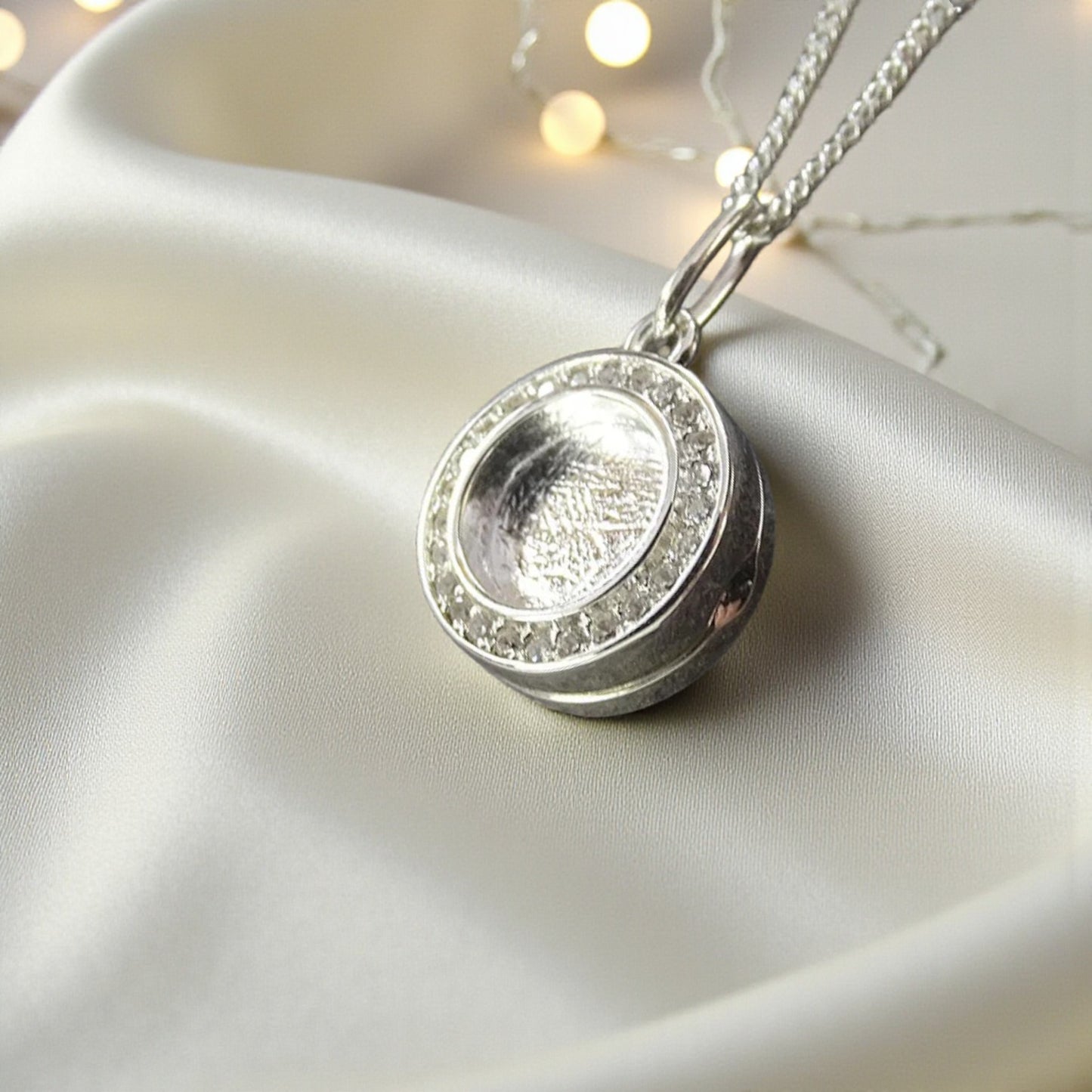 silver round memorial locket, handcrafted in lancashire, uk