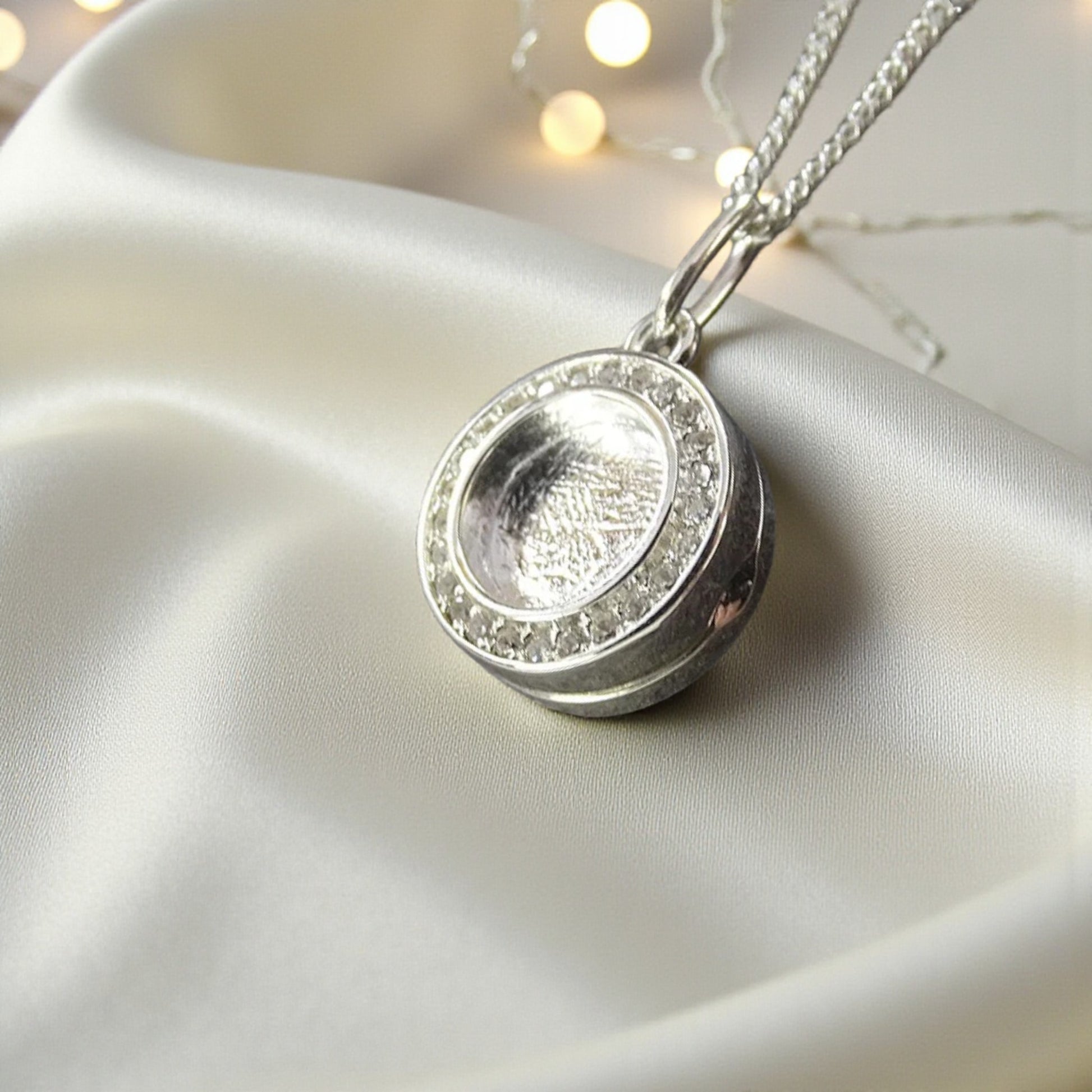 silver round memorial locket, handcrafted in lancashire, uk