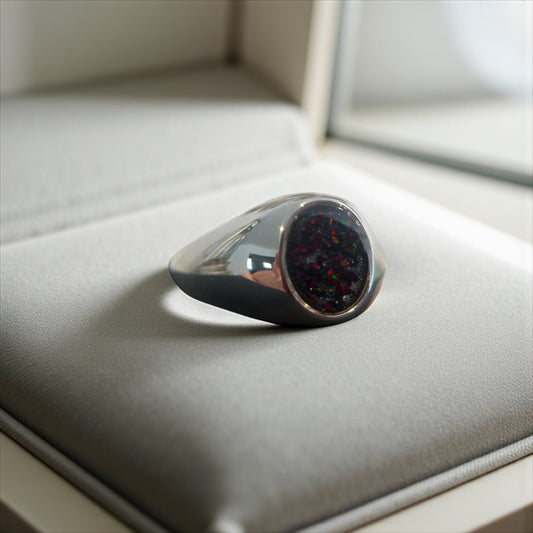 Silver men's keepsake signet ring, designed to hold ashes, Lancashire based.