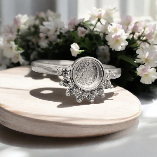 Round Silver Ring with Half CZ Stones