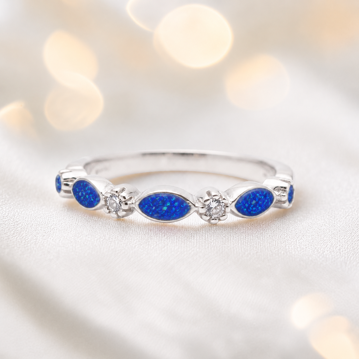 Keepsake Memorial Silver Arabella Half-Band Marquise Ashes Ring in Royal Blue  — handcrafted in Lancashire, UK