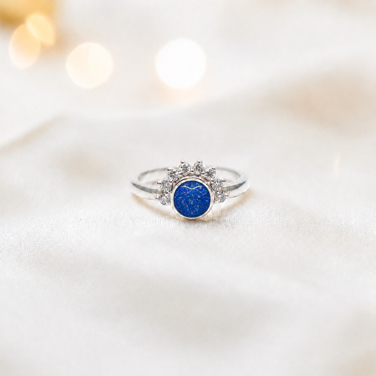 Keepsake Memorial Silver Aurora Ashes Ring in Royal Blue  - Handcrafted in the UK