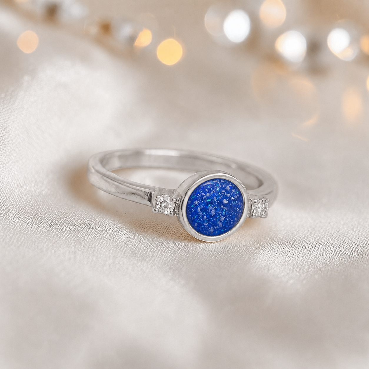 Keepsake Memorial Silver Azrael Ashes Ring in Royal Blue  - Handcrafted in the UK