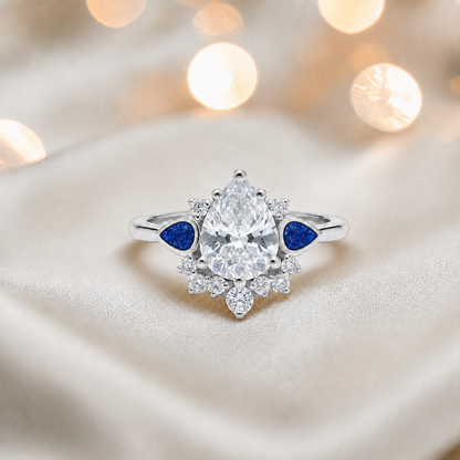 Keepsake Memorial Silver Dew Drop Ashes Ring in Royal Blue - Handcrafted in the UK