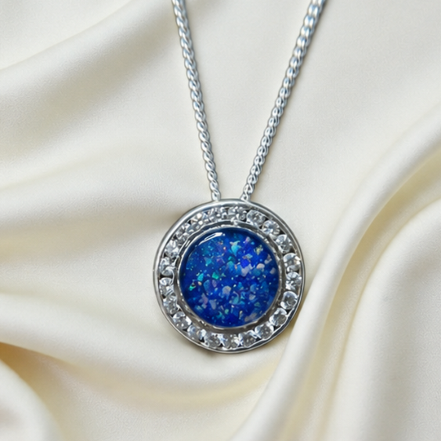 Keepsake Memorial  Silver Ladies Sparkling Round Ashes Pendant - Alderan