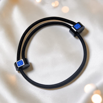 Royal blue Atlas men's stainless steel and cord memorial bracelet , handcrafted in Lancashire UK by Keepsake Memorial Jewellery
