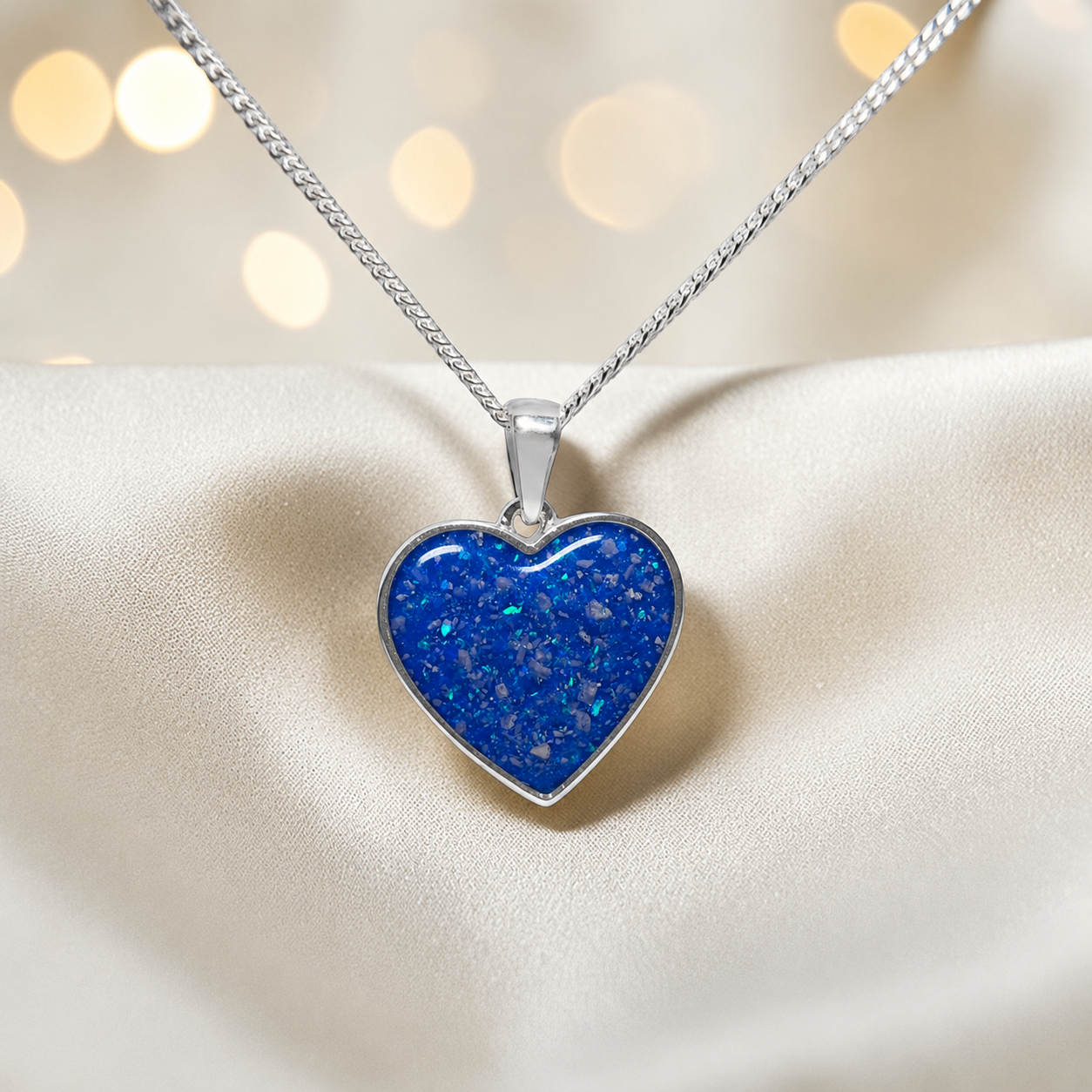 Silver Betel heart ashes memorial pendant in Royal Blue, handcrafted in Lancashire UK