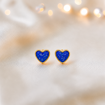 Royal Blue Eve 9ct gold heart earrings, handcrafted in Lancashire, UK – by Keepsake Memorial Jewellery