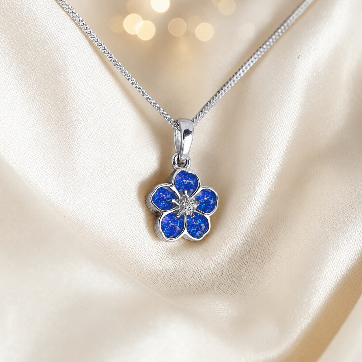 925 Sterling Silver Forget Me Not Memorial Pendant in royal blue - Keepsake Memorial Jewellery