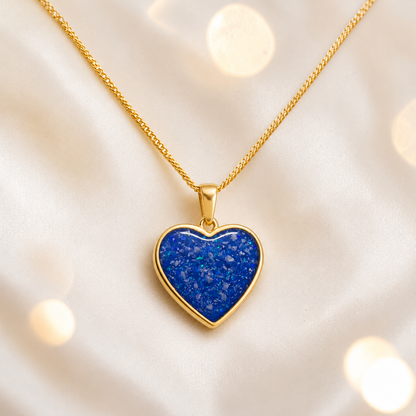 Royal Blue Golden heart 9ct gold pendant, handcrafted in Lancashire UK – by Keepsake Memorial Jewellery