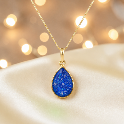 Royal Blue Golden Whisper 9ct gold pendant, handcrafted in Lancashire UK – by Keepsake Memorial Jewellery