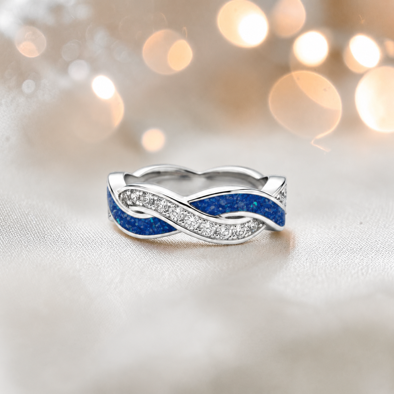 Keepsake Memorial silver Grace and ring, in royal blue, handcrafted in Lancashire, UK