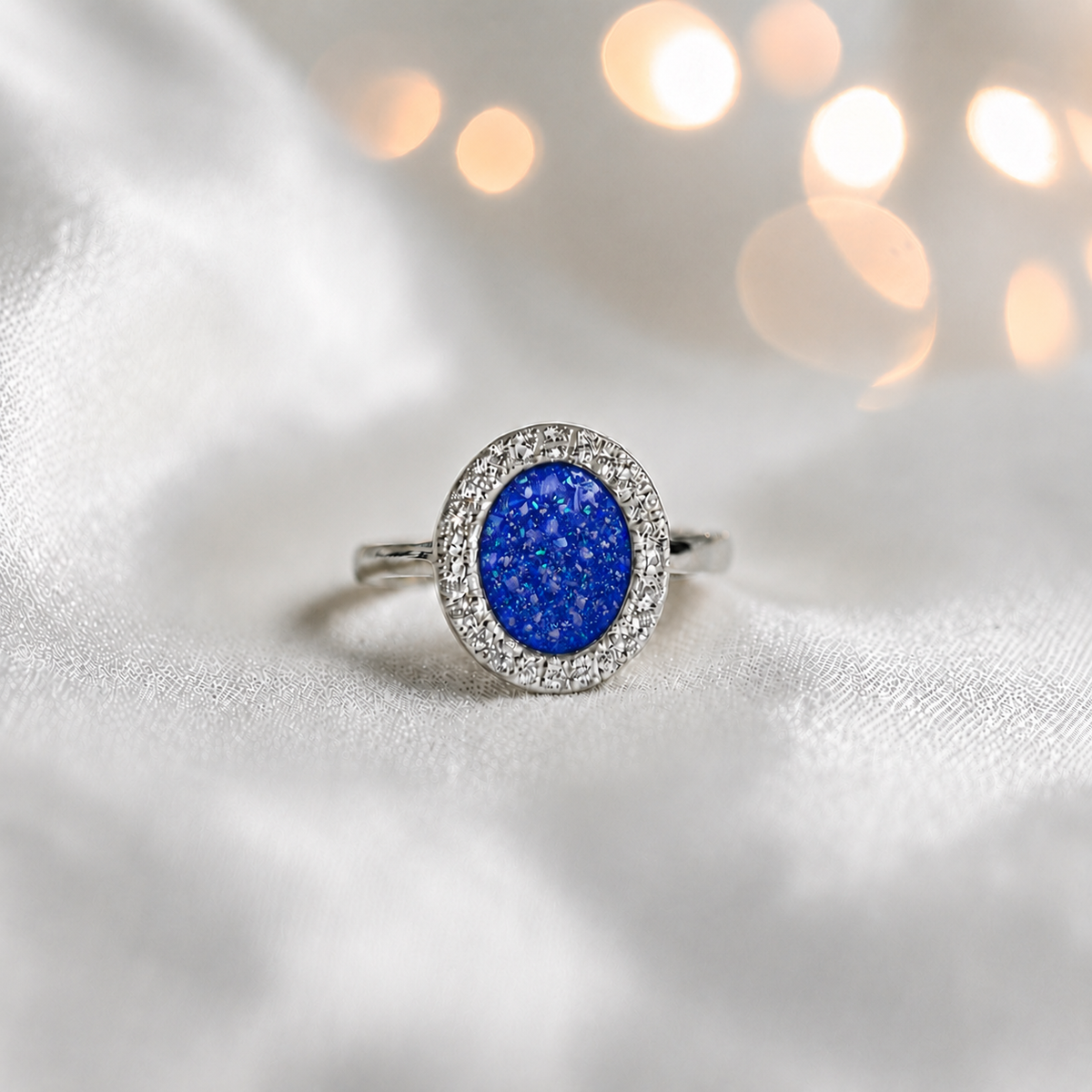 Keepsake Memorial Silver Halo Ashes Ring in Royal Blue - Handcrafted in the UK