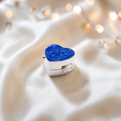 Sterling silver ashes heart trinket box in royal blue, handcrafted in Lancashire, UK - by Keepsake Memorial Jewellery