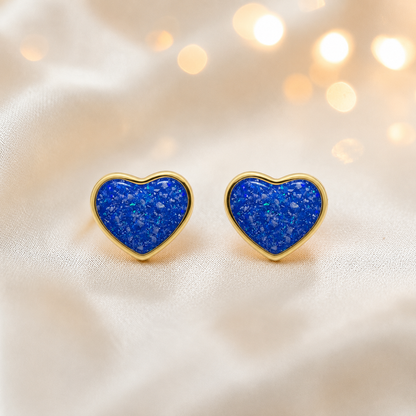 Royal Blue Helene 9ct gold heart earrings, handcrafted in Lancashire, UK – by Keepsake Memorial Jewellery