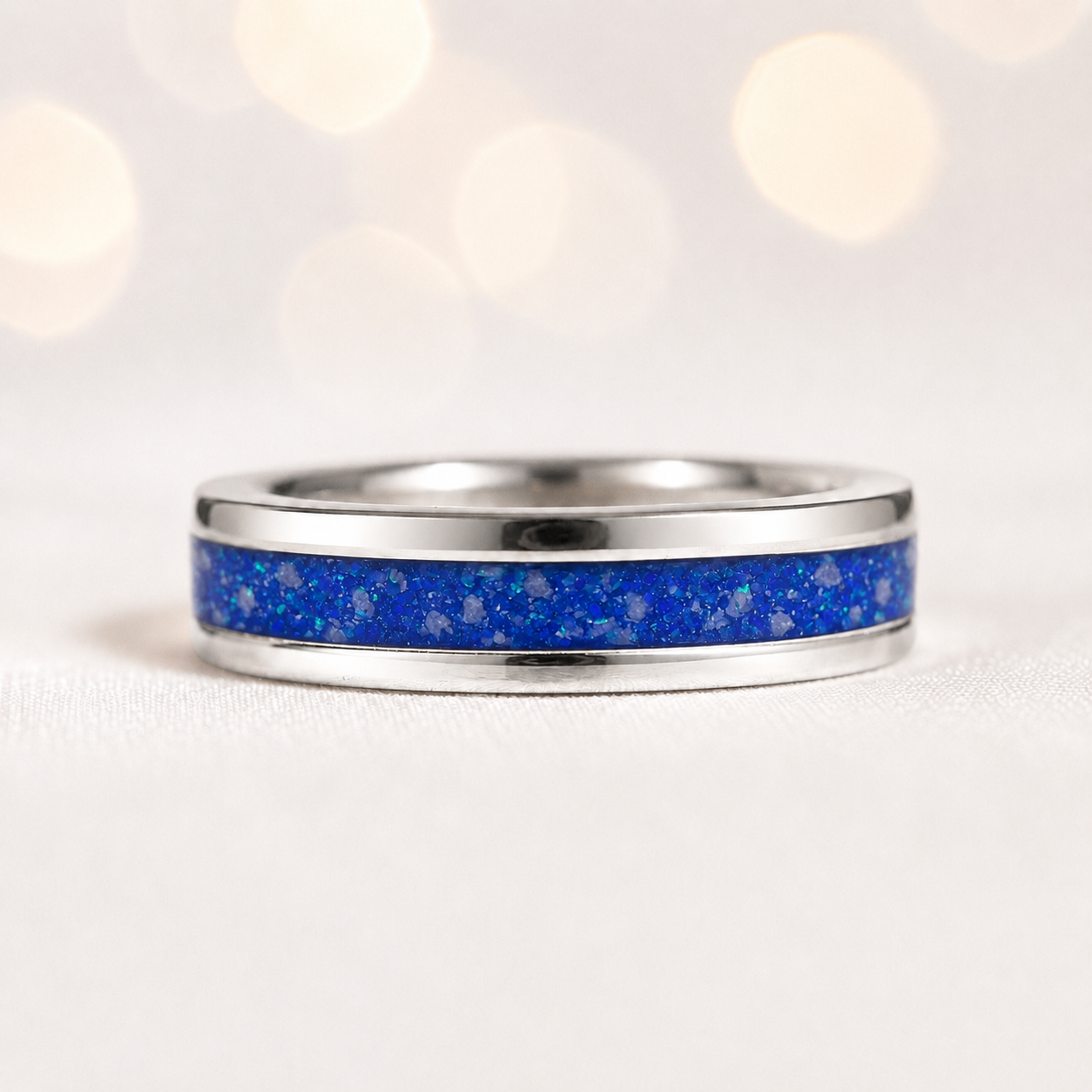 Royal Blue Horizon unisex sterling silver channel memorial band ring, 5.5mm wide, handcrafted in Lancashire UK by Keepsake Memorial Jewellery