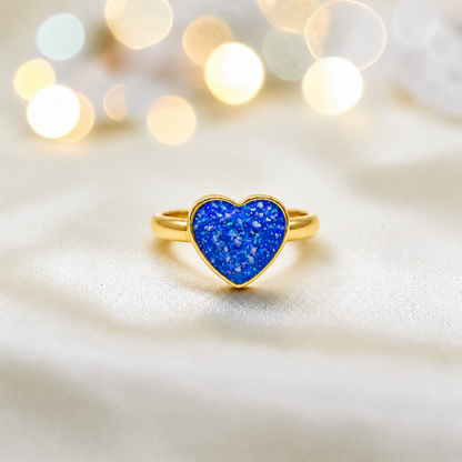 Royal Blue 9ct gold heart memorial ring, Juliette, handcrafted in Lancashire, UK – by Keepsake Memorial Jewellery