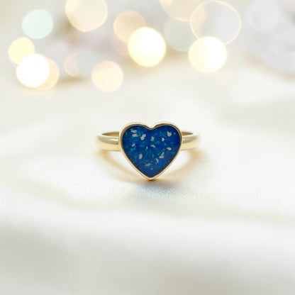 Royal Blue 9ct gold heart memorial ring, Juliette, handcrafted in Lancashire, UK – by Keepsake Memorial Jewellery