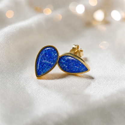 Royal Blue Luma 9ct gold pear drop earrings, handcrafted in Lancashire, UK – by Keepsake Memorial Jewellery