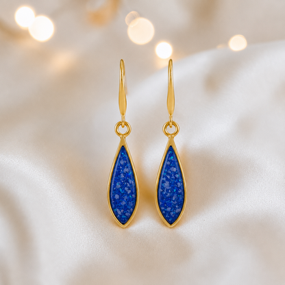 Royal Blue Luz 9ct gold tear drop earrings, handcrafted in Lancashire, UK – by Keepsake Memorial Jewellery