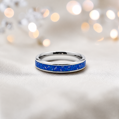Royal blue Ridge unisex stainless steel channel memorial ring, handcrafted in Lancashire UK by Keepsake Memorial Jewellery
